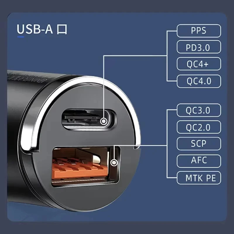 100W Mini Car Charger – PD & QC3.0 Fast Charging