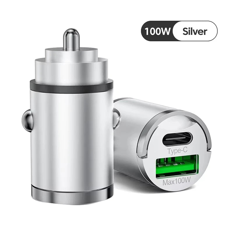 100W Mini Car Charger – PD & QC3.0 Fast Charging