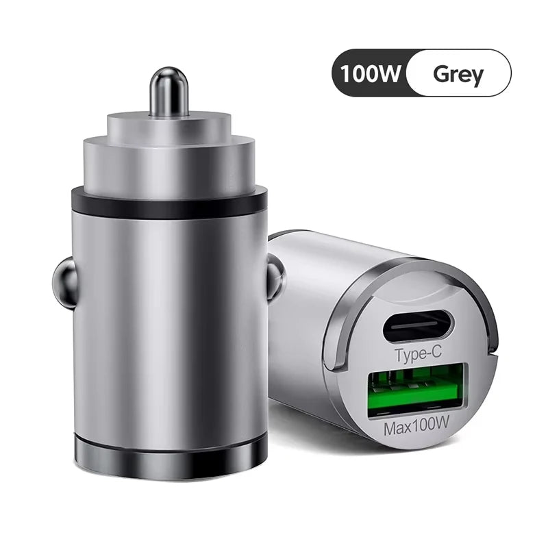 100W Mini Car Charger – PD & QC3.0 Fast Charging