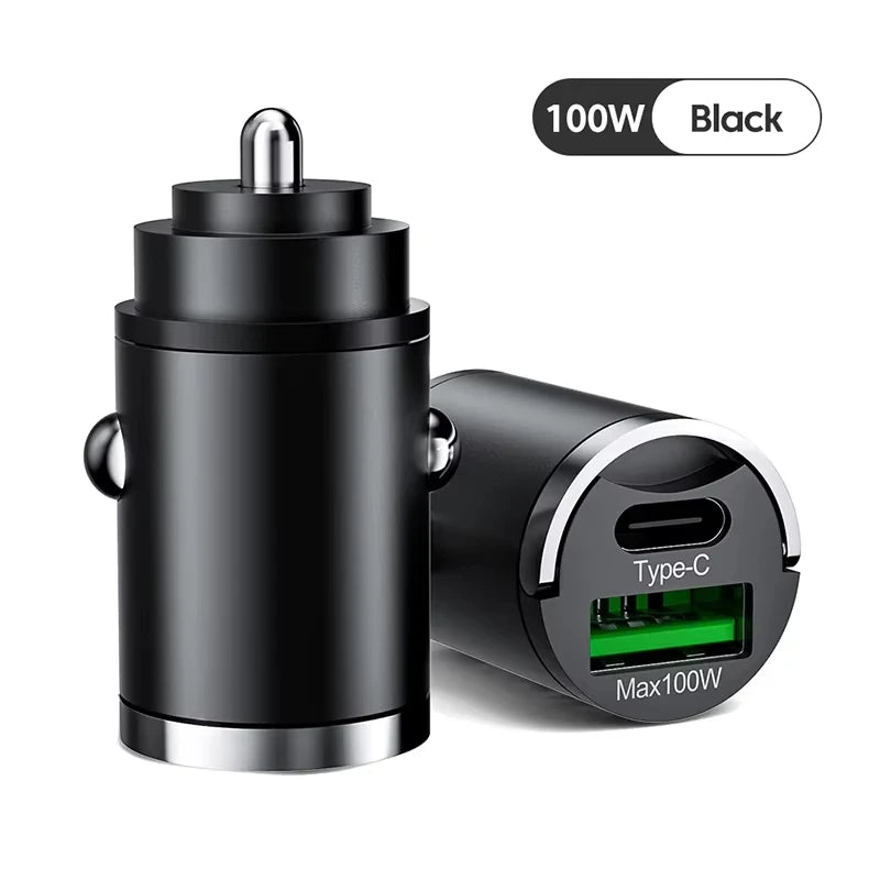 100W Mini Car Charger – PD & QC3.0 Fast Charging